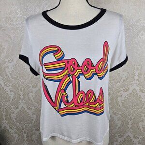 Rebel Society Size Medium "Good Vibes" T-shirt Short Sleeve White Black Banding